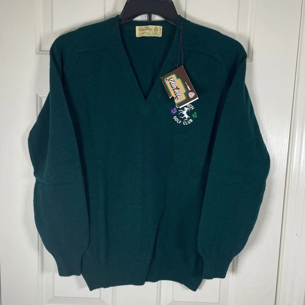 Glen Abbey Lambswool V-Neck Sweater Green Lahinch Golf Club Ireland Men 40 Large